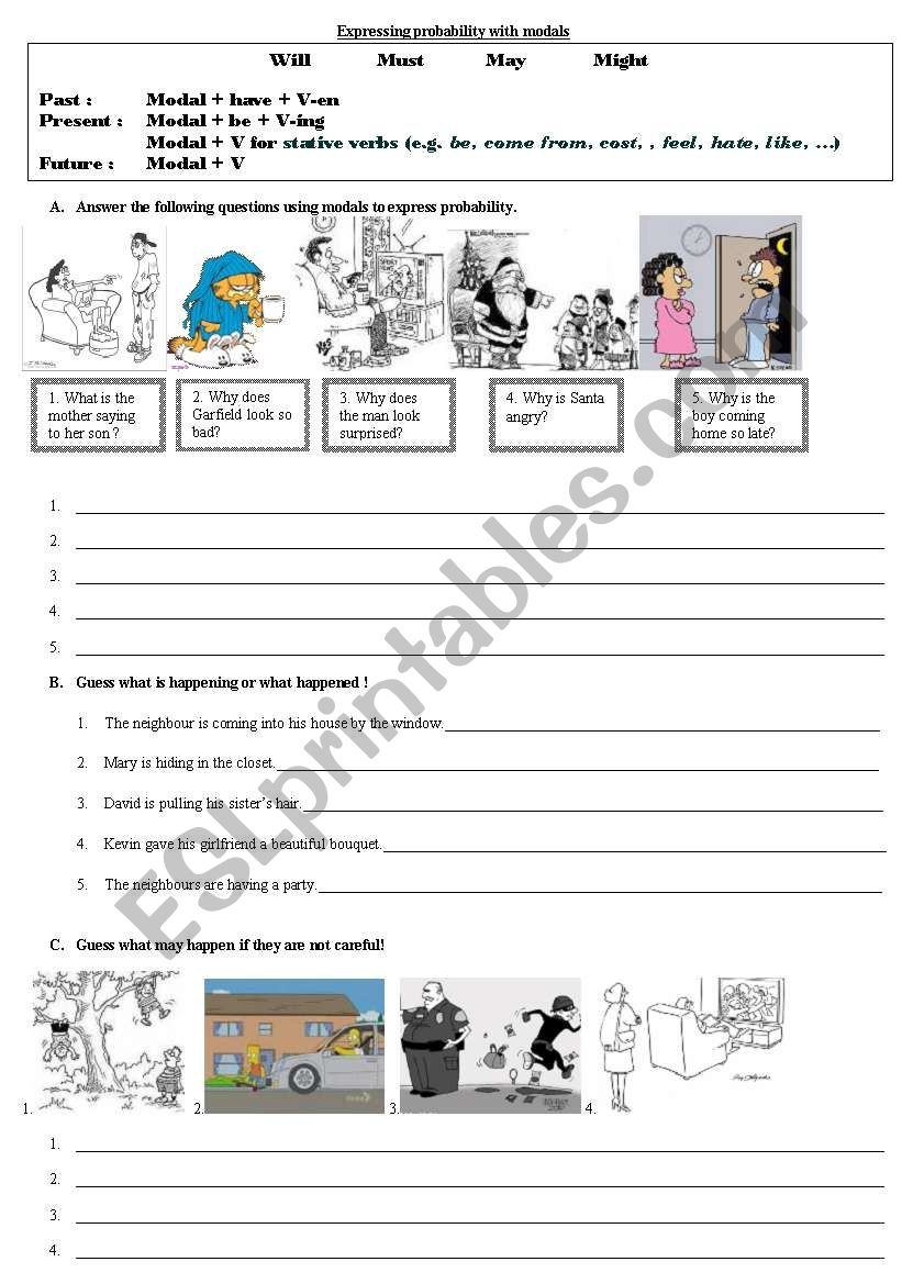 expressing probability with modals esl worksheet by lookingthroughtheclouds