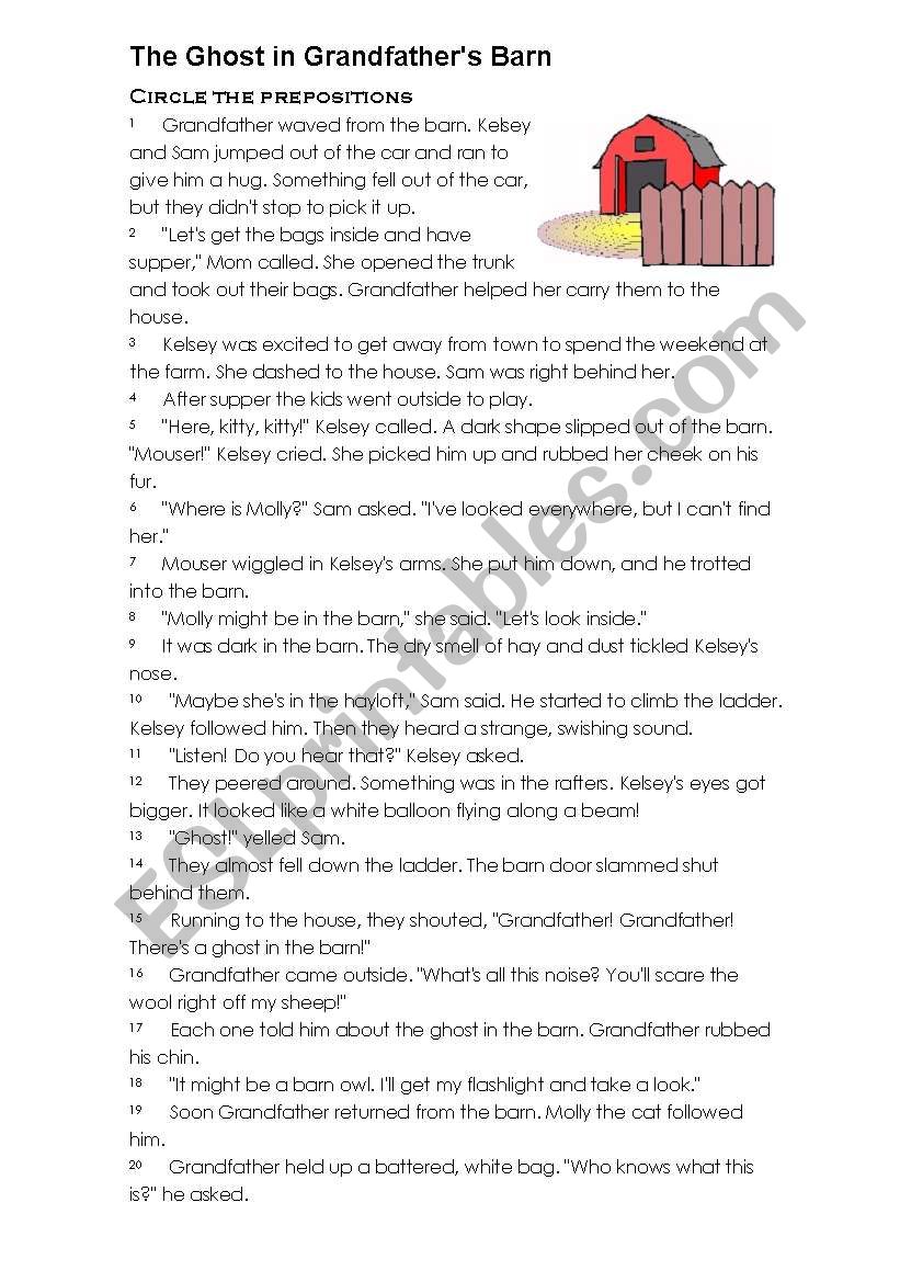 circle the preposition and reading comprehension