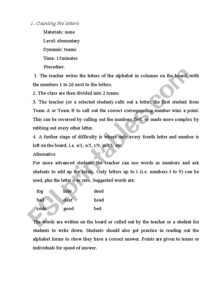 Counting the letters  worksheet