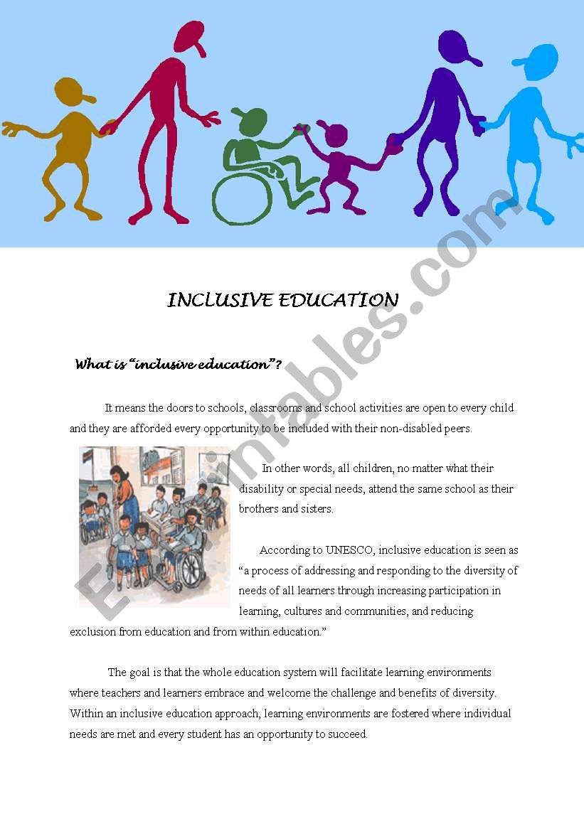 Inclusive education worksheet