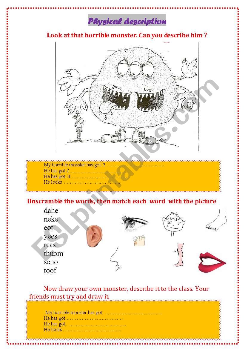 draw your monster worksheet