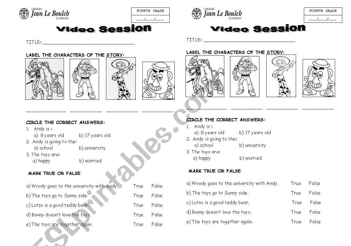 Video session: Toy story worksheet