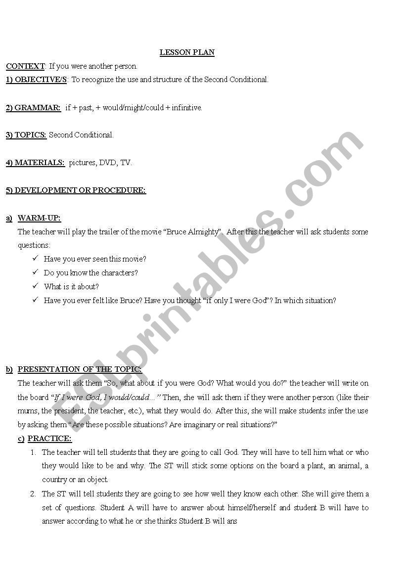 Lesson plan- Second Conditional