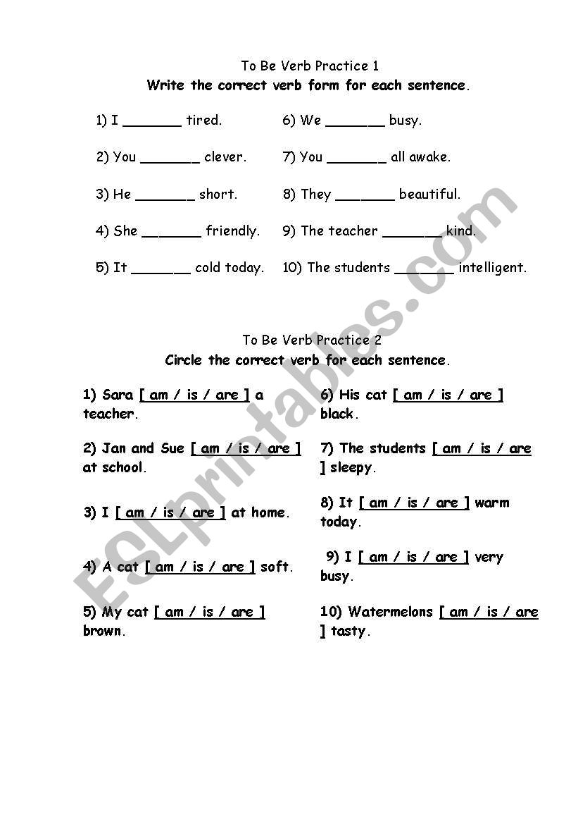 The verb TO BE worksheet