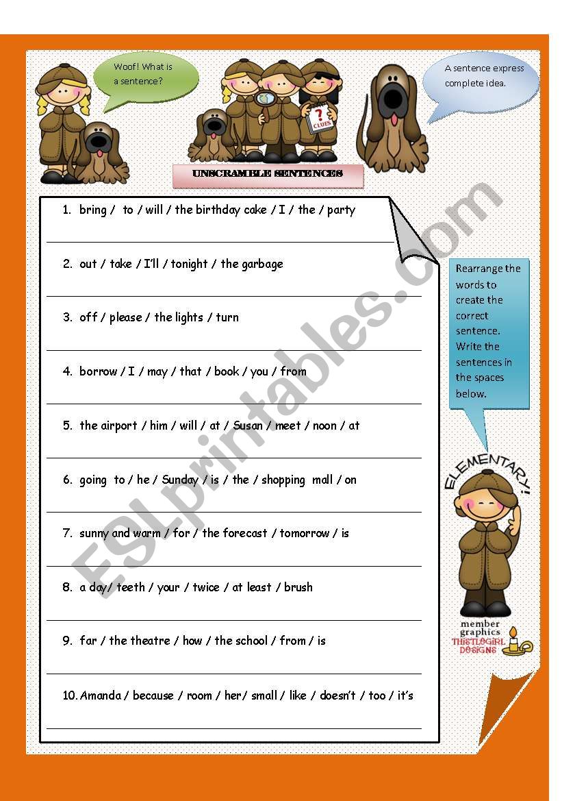 Unscramble Sentences ESL Worksheet By Tech teacher