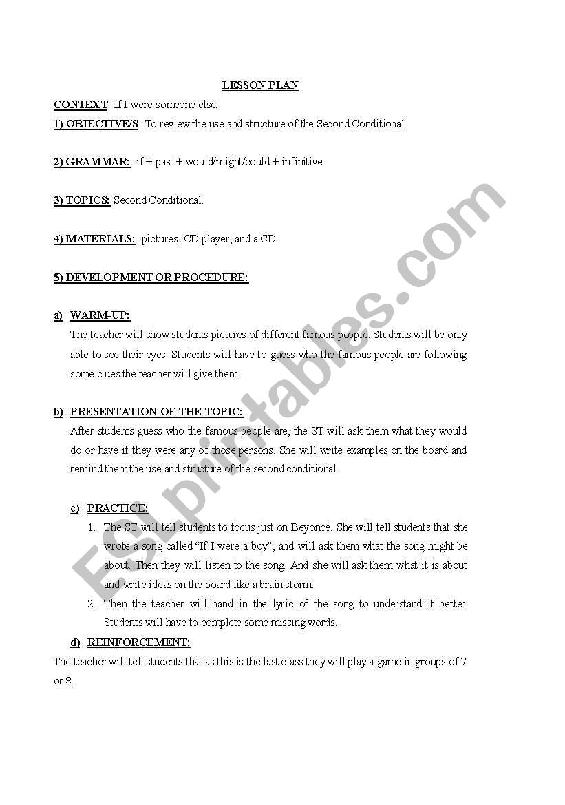 Lesson plan- Review Second Conditional