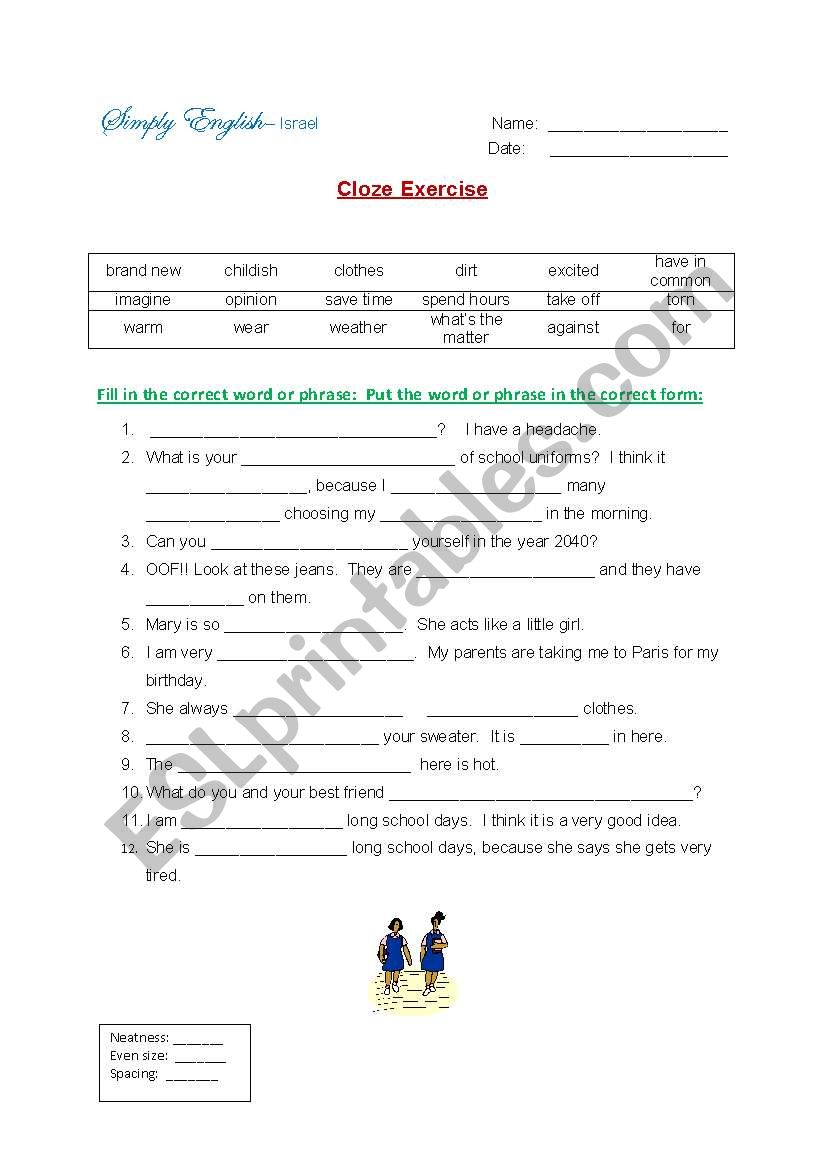 Cloze Exercise - Answer key included