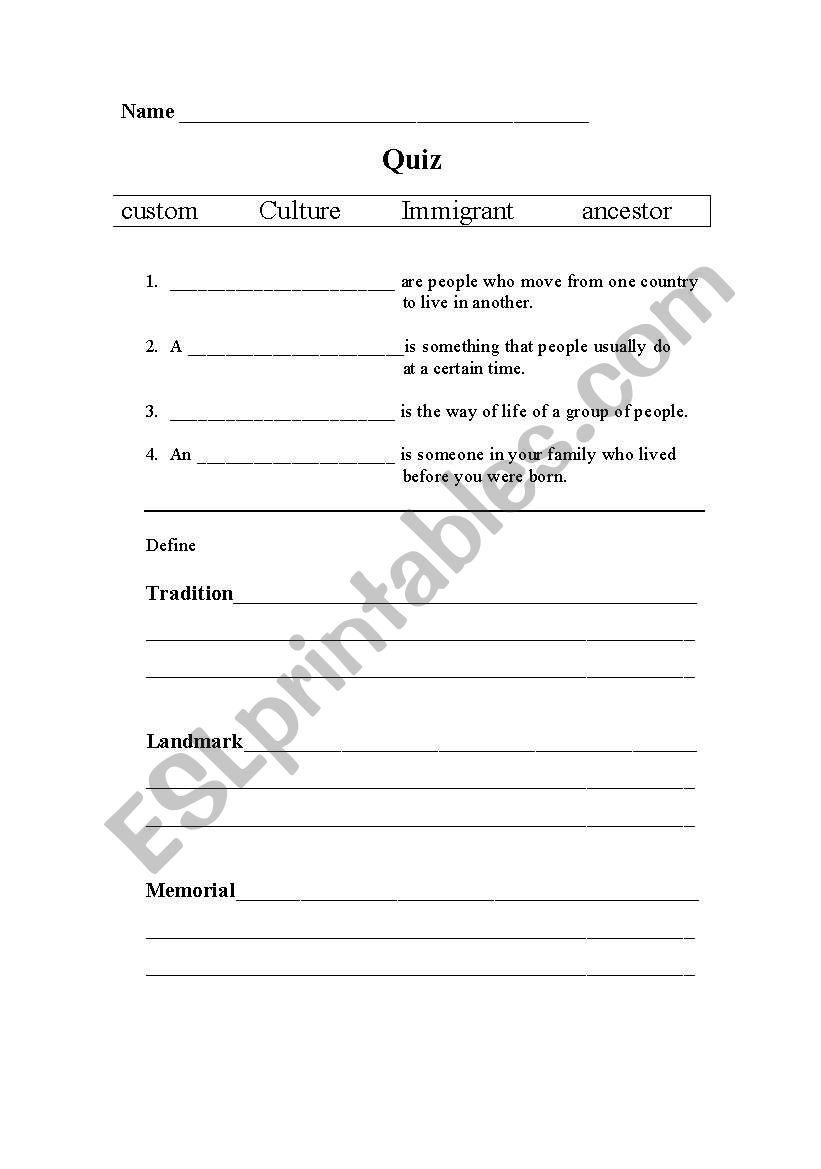 Ways of LIfe worksheet