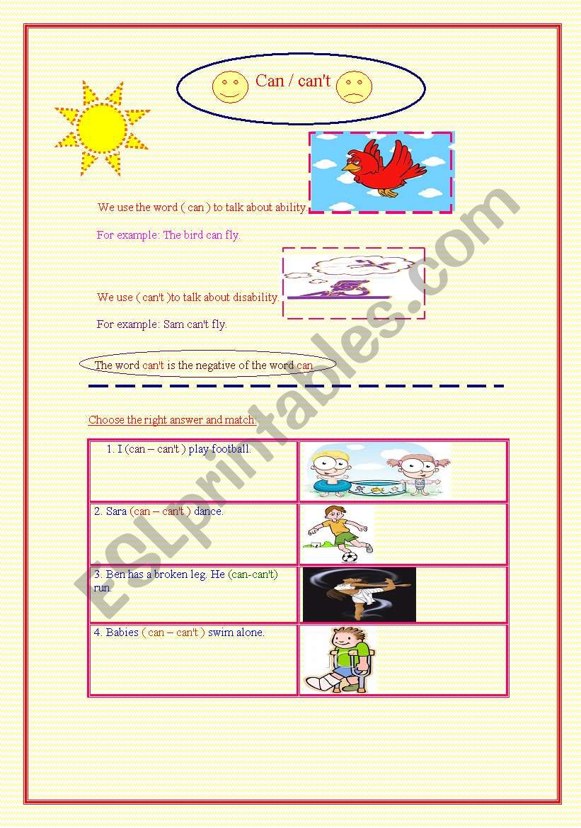 can and cant worksheet