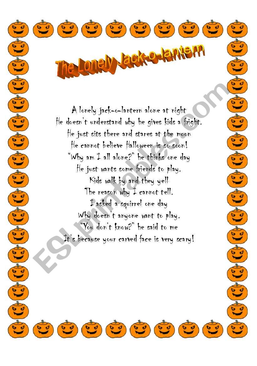 The Lonely Jack-o-lantern worksheet