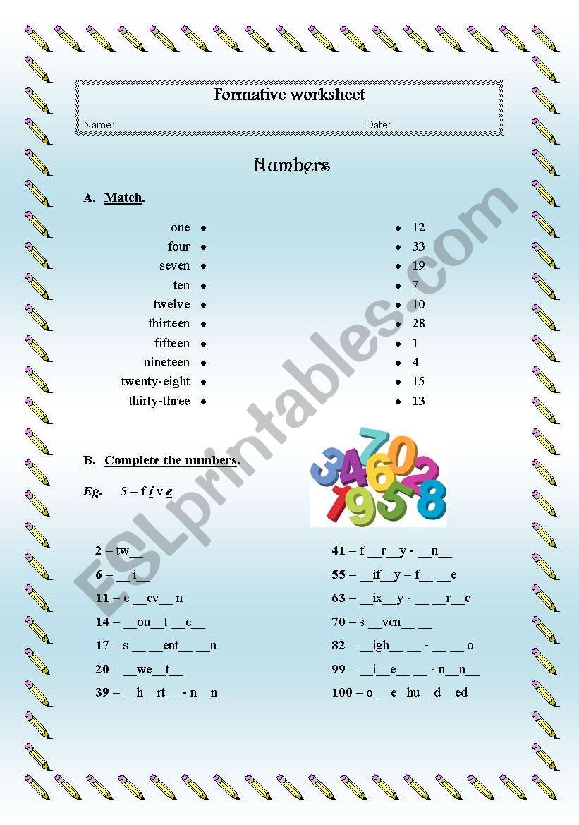 Numbers 1 to 100 worksheet