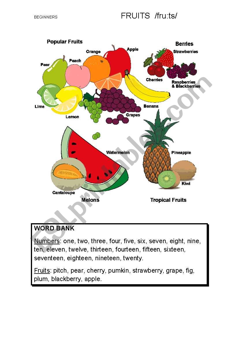 Fruits and Numbers worksheet