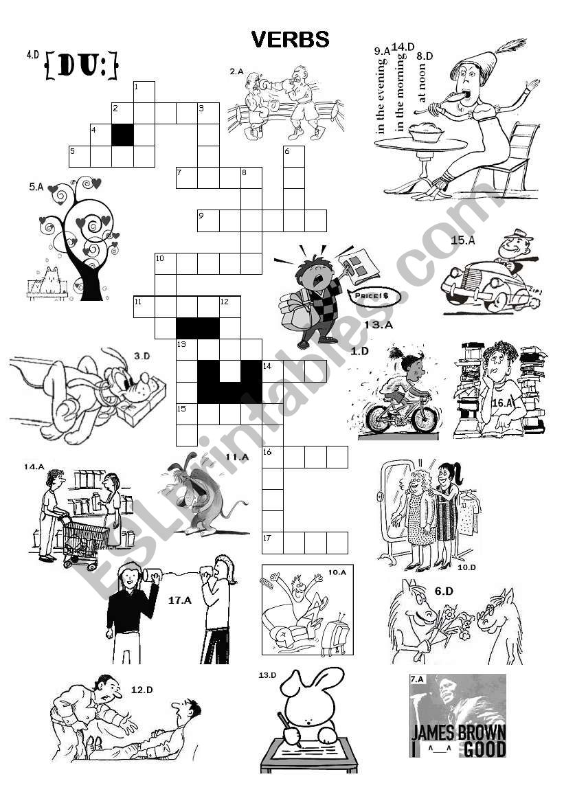 Verbs crossword worksheet