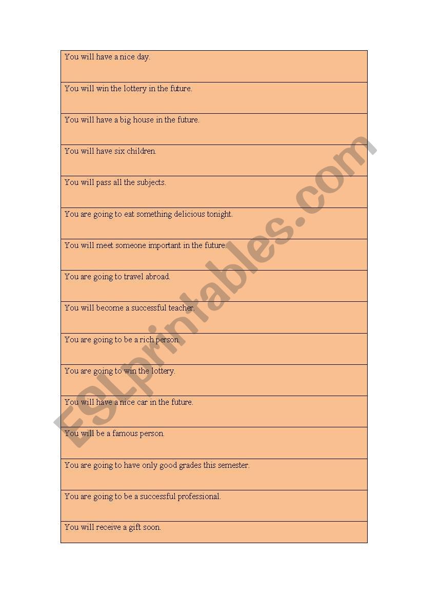 Fortune Telling worksheet