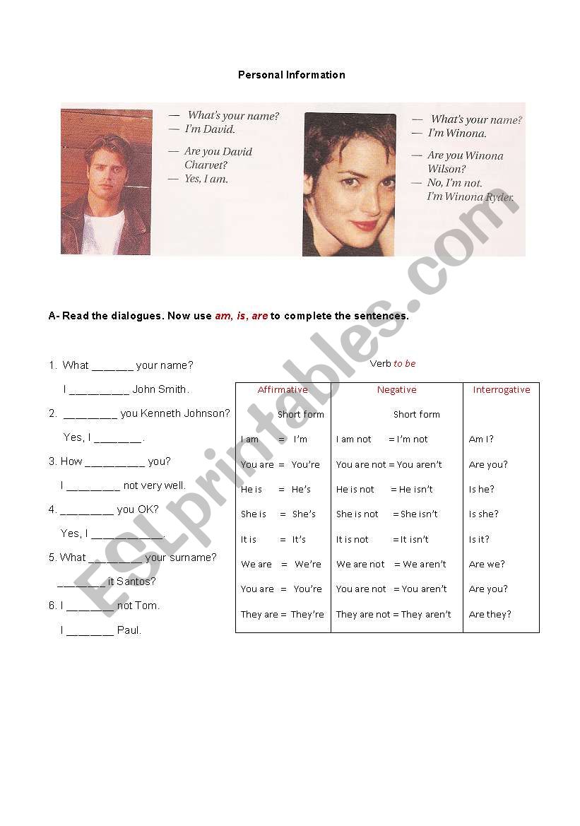 Personal Information 1 worksheet