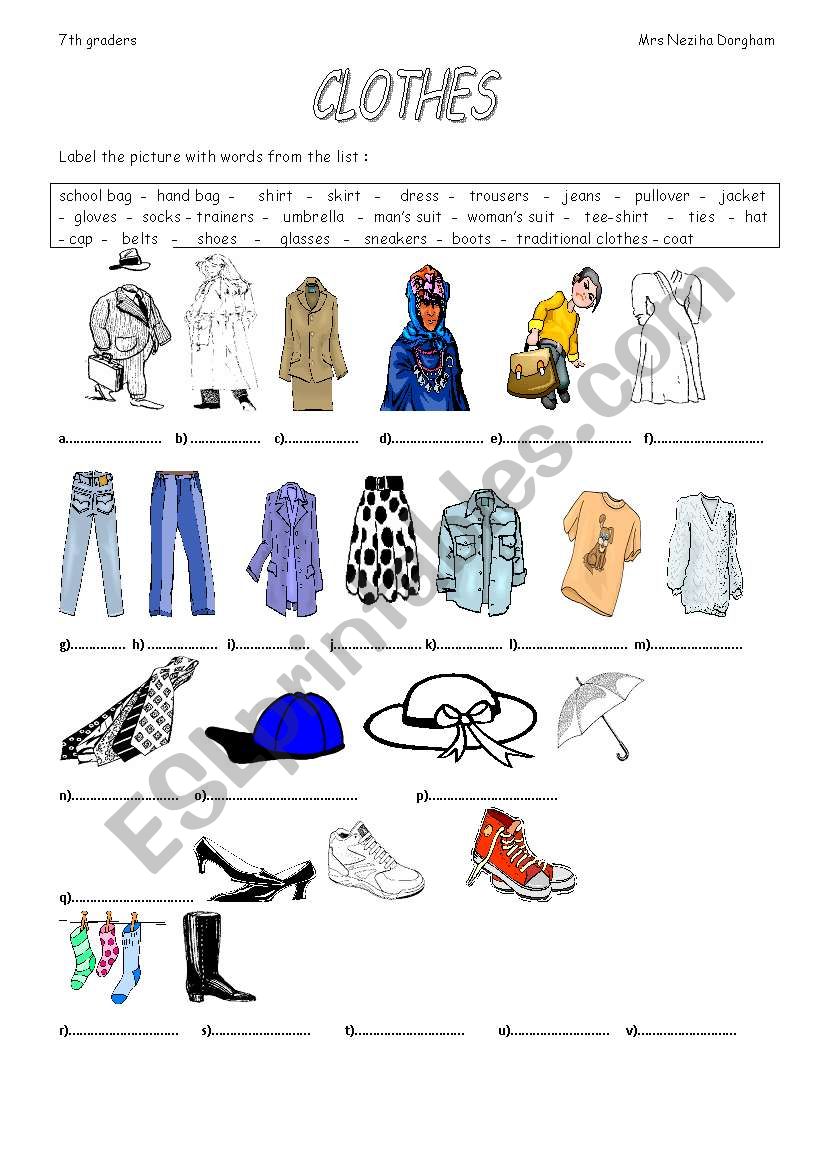 clothes worksheet