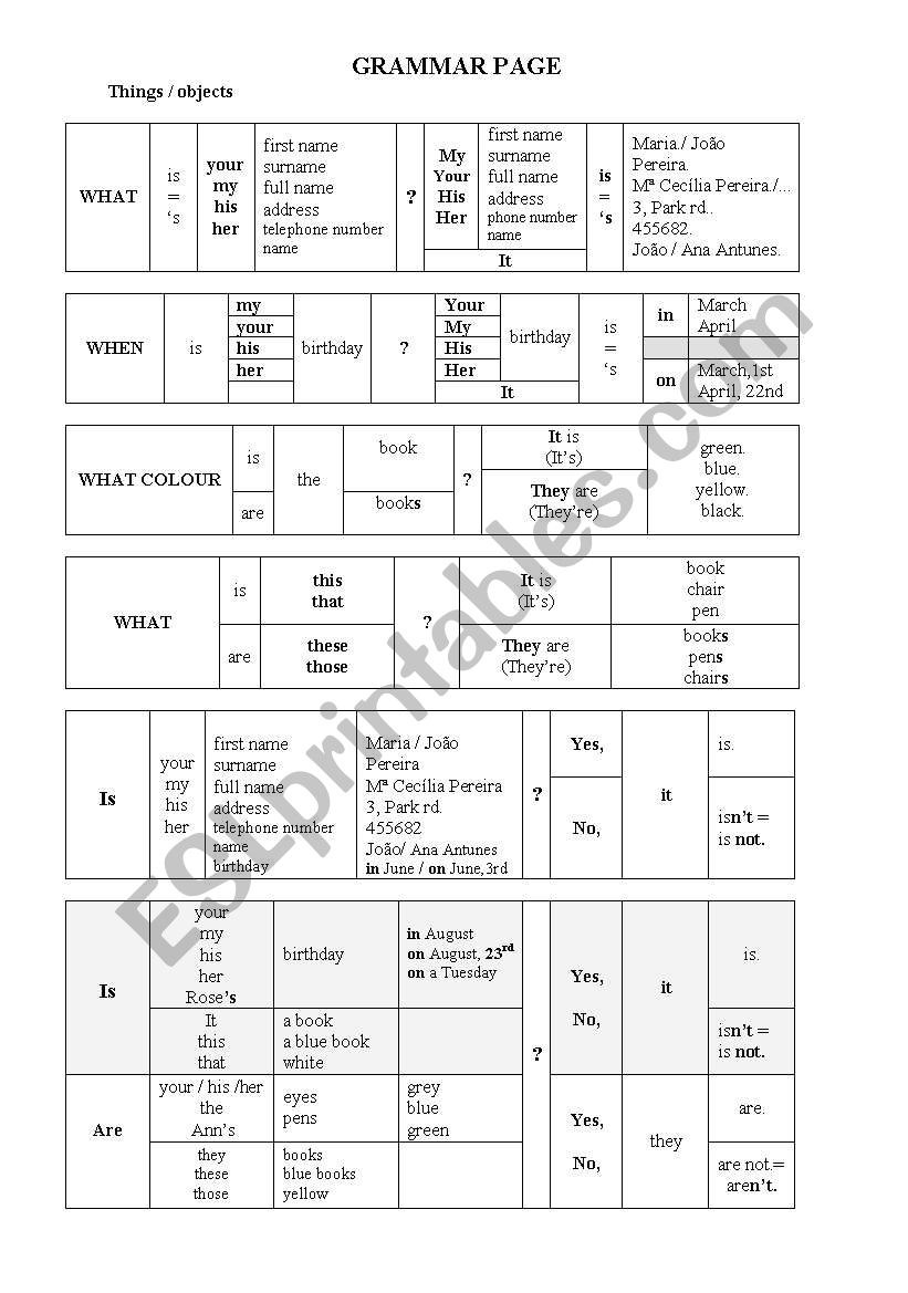 Grammar  worksheet