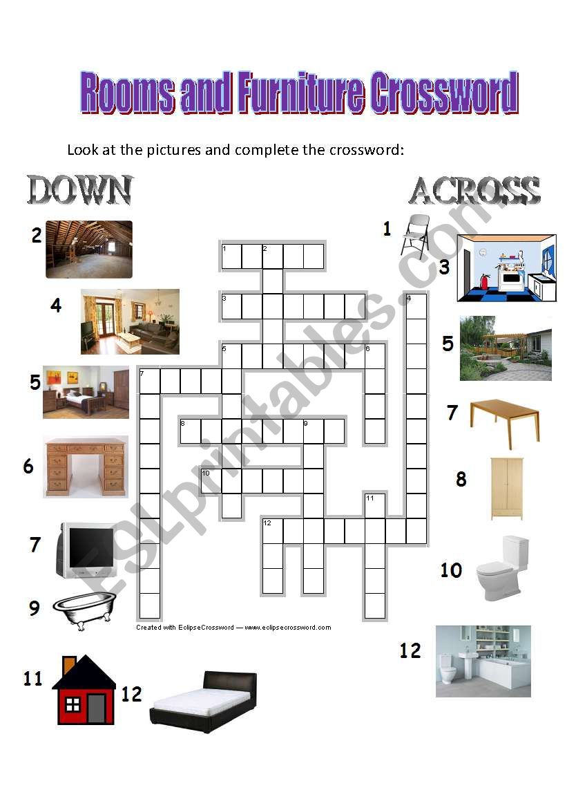 Rooms and Furniture Crossword worksheet