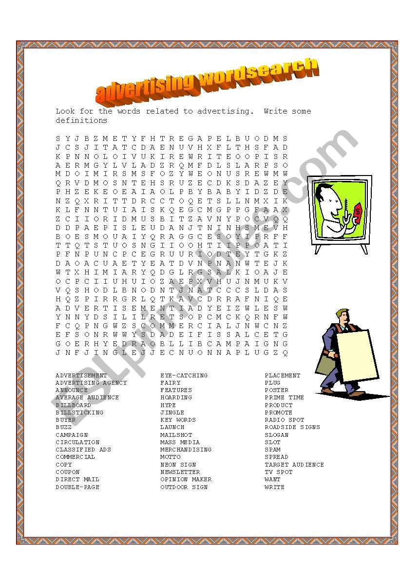 advertising wordsearch worksheet
