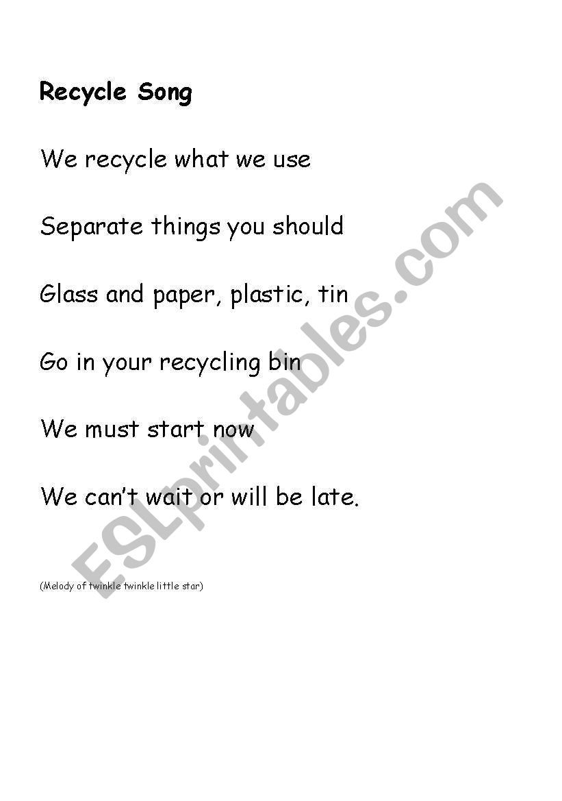 Recycle son worksheet
