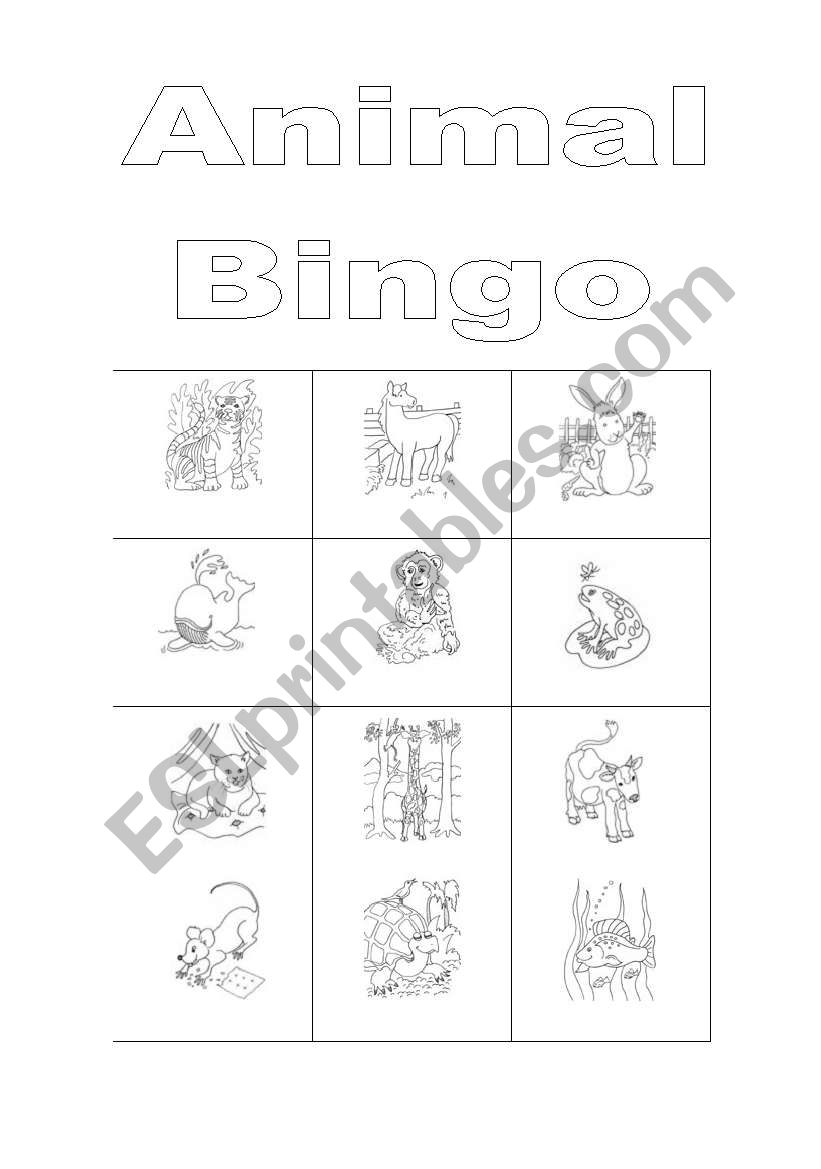 Animal bingo worksheet