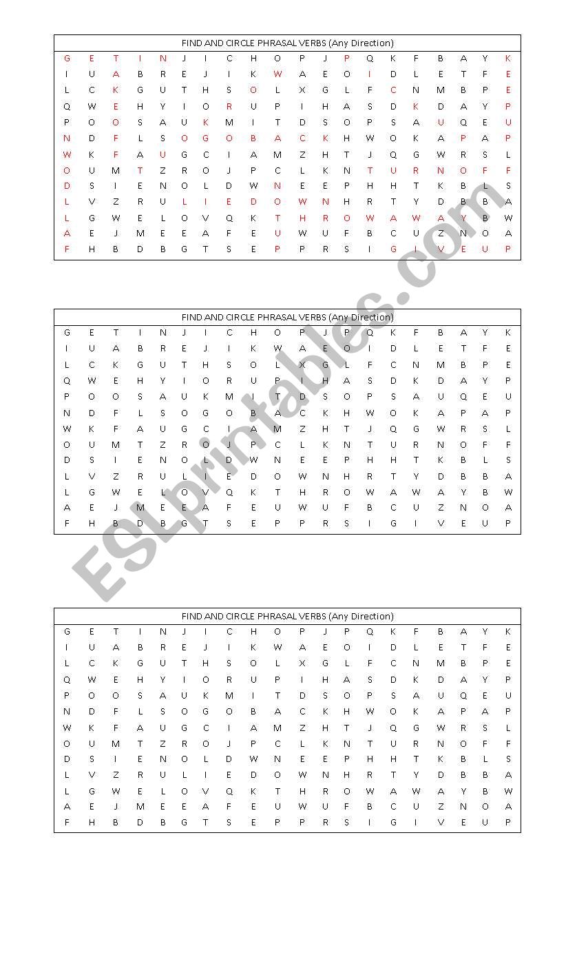 Phrasal Verbs Word search puzzle