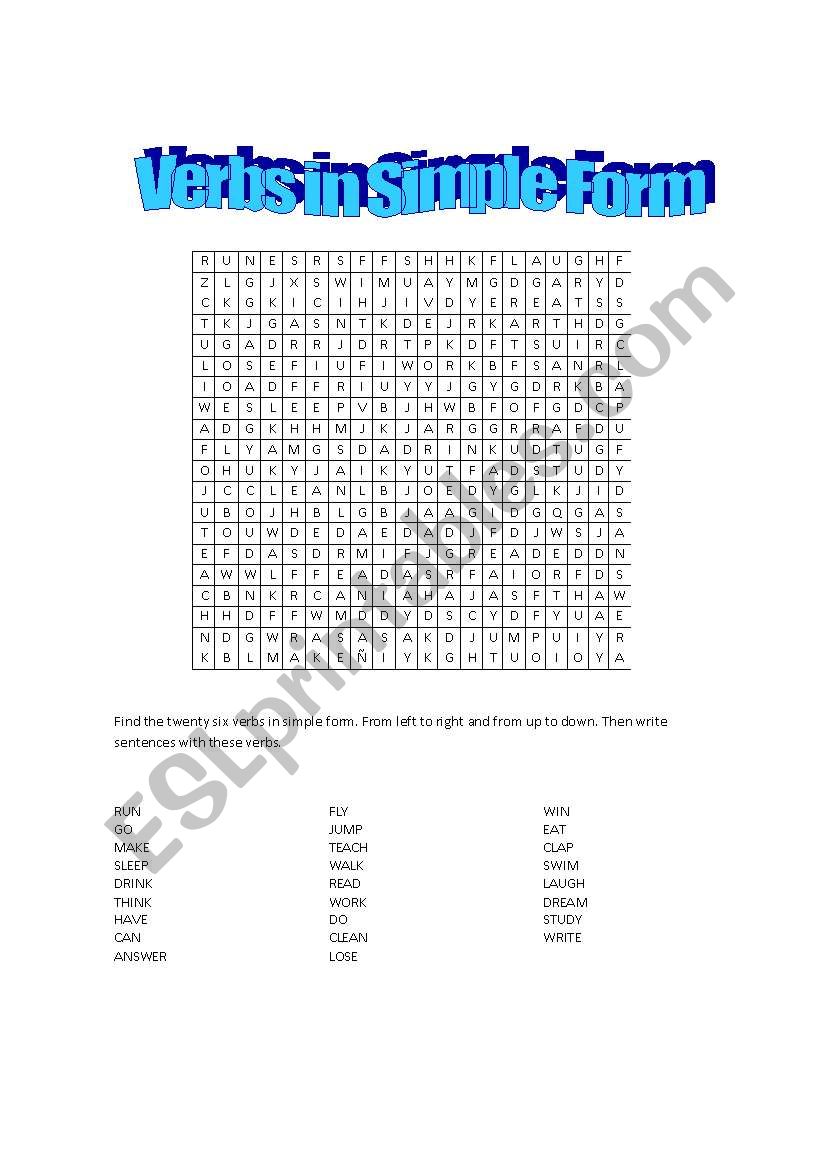 Word Search - Verbs in Simple Form