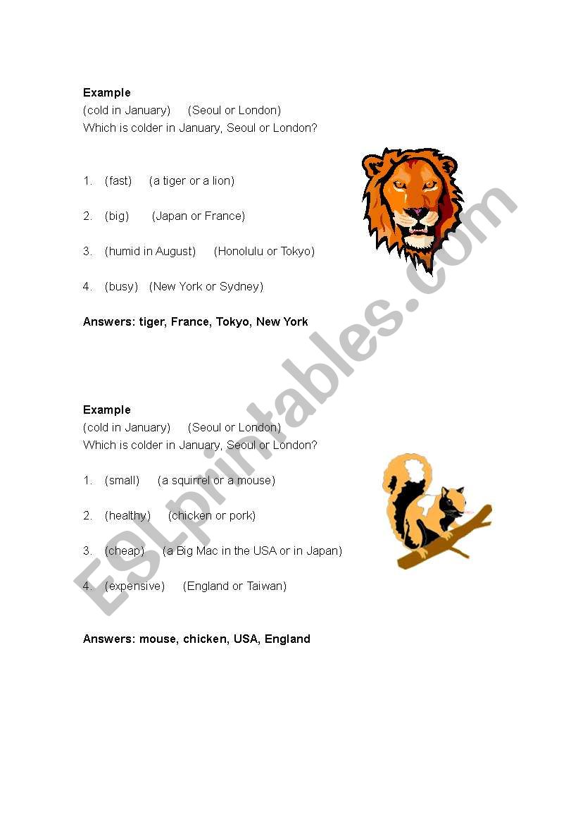 Comparatives quiz worksheet