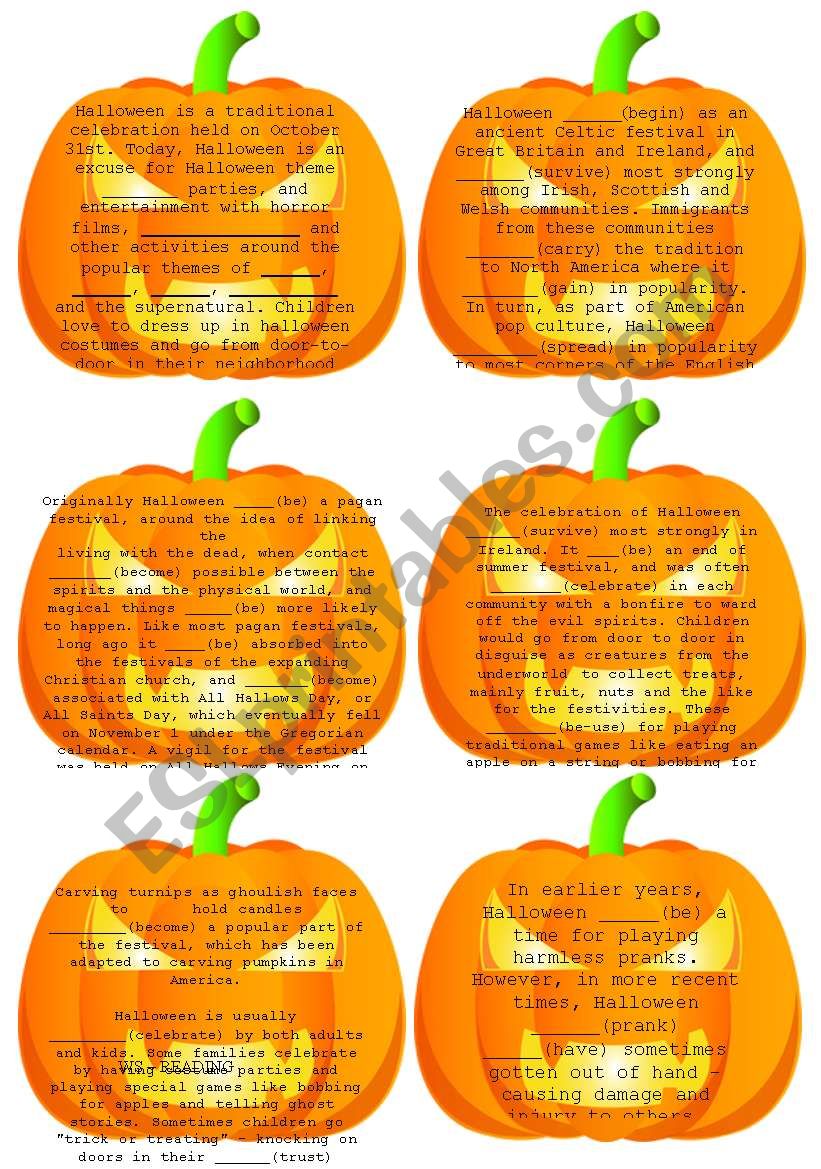 Halloween Reading and WB game - Activity card- EDITABLE