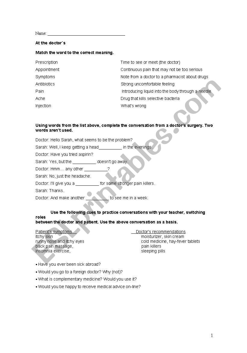 At the doctors worksheet