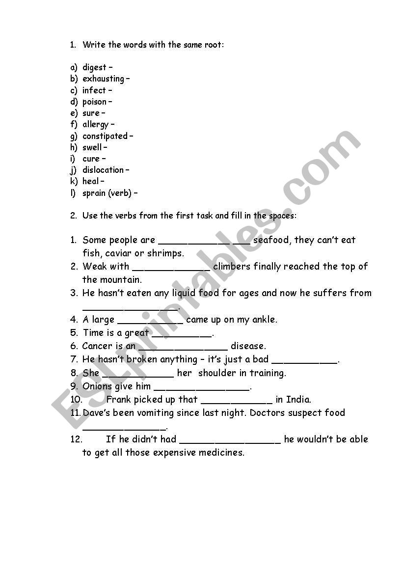 Health and medicine  worksheet