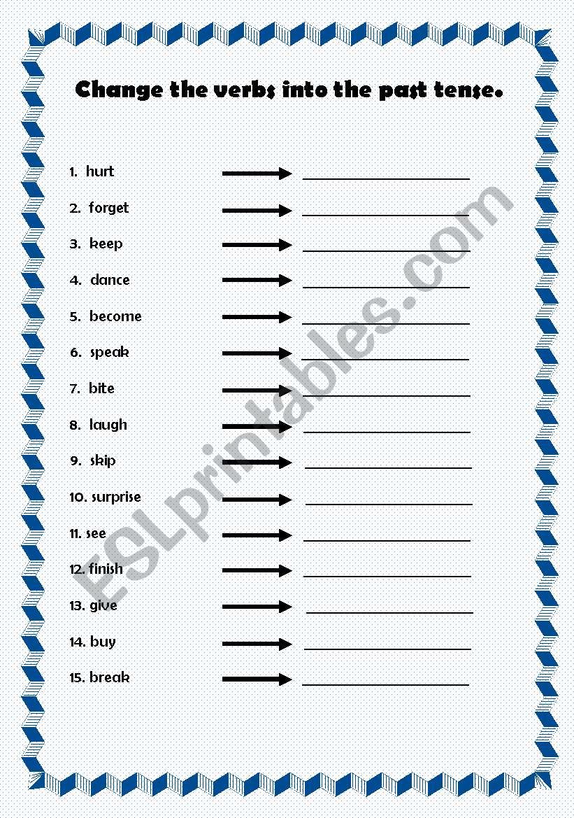 Change The Verbs Into The Past Tense ESL Worksheet By Suvidaa