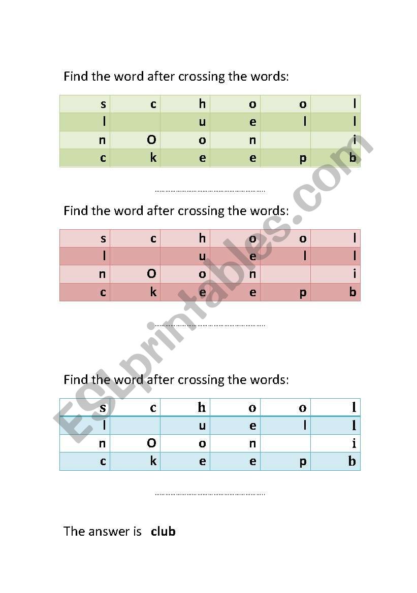 crossword worksheet