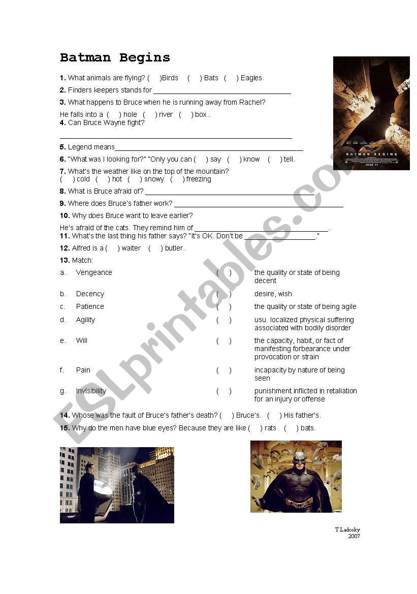 Batman Begins worksheet