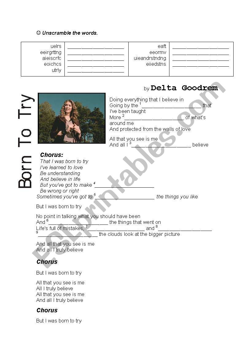 Born to try... worksheet