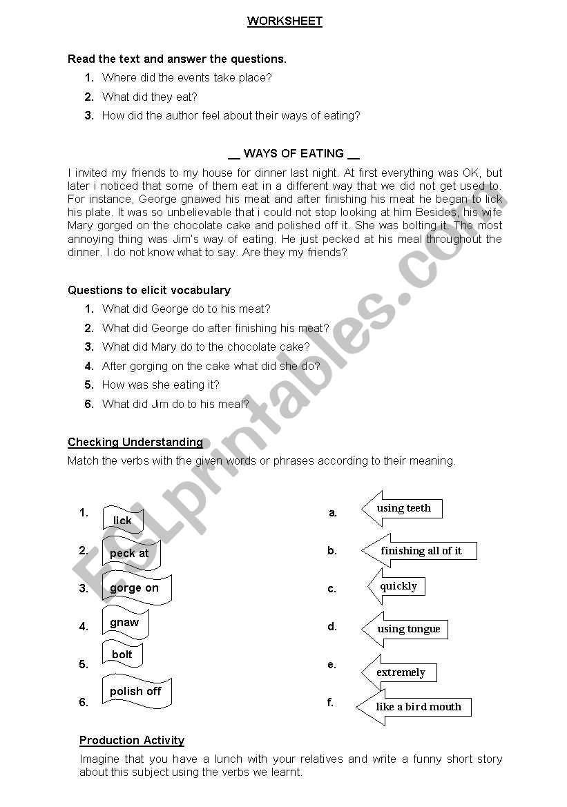 ways of eating worksheet