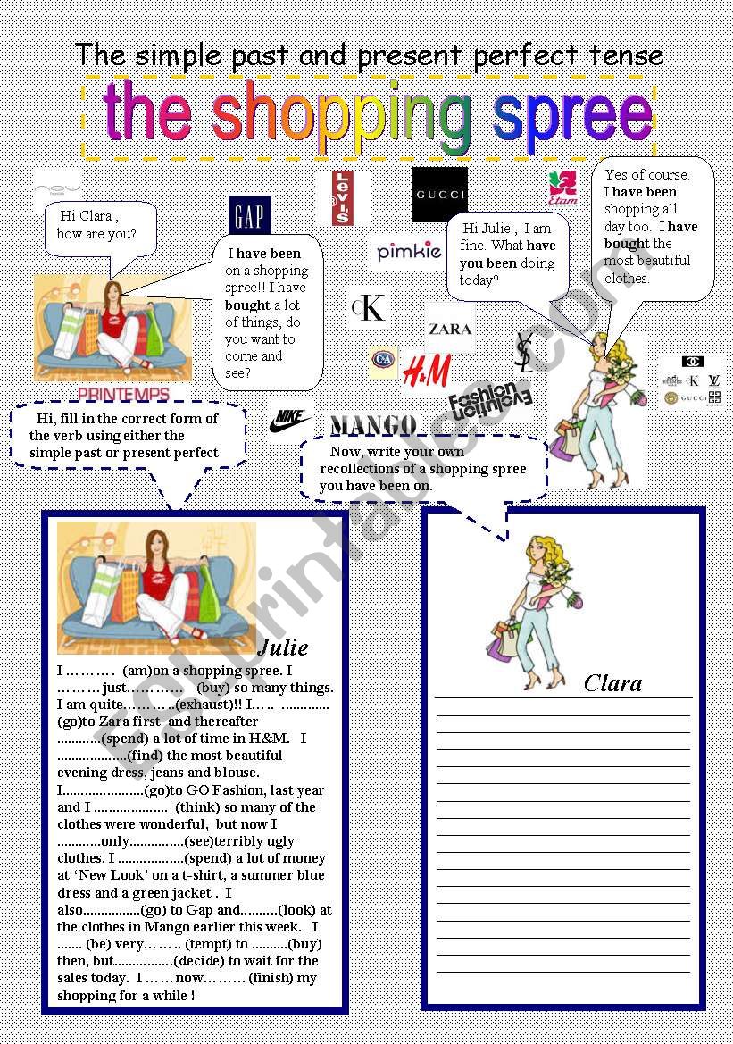 the shopping spree worksheet