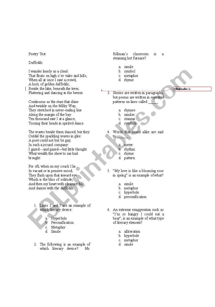 Poetry Quiz worksheet