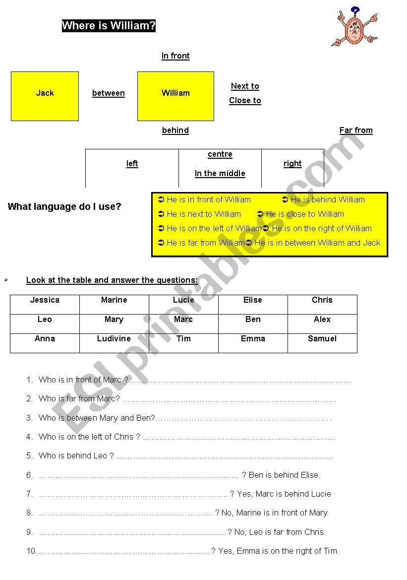 location location worksheet