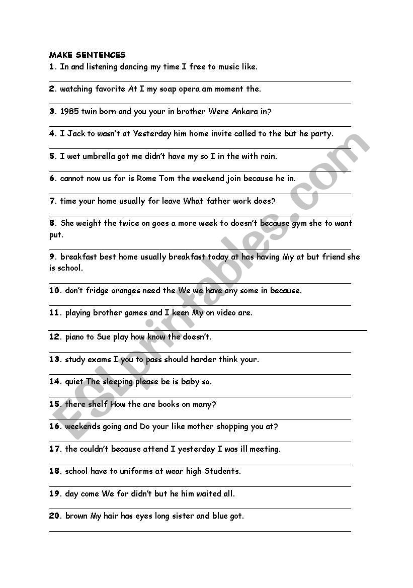 scrambled sentences worksheet