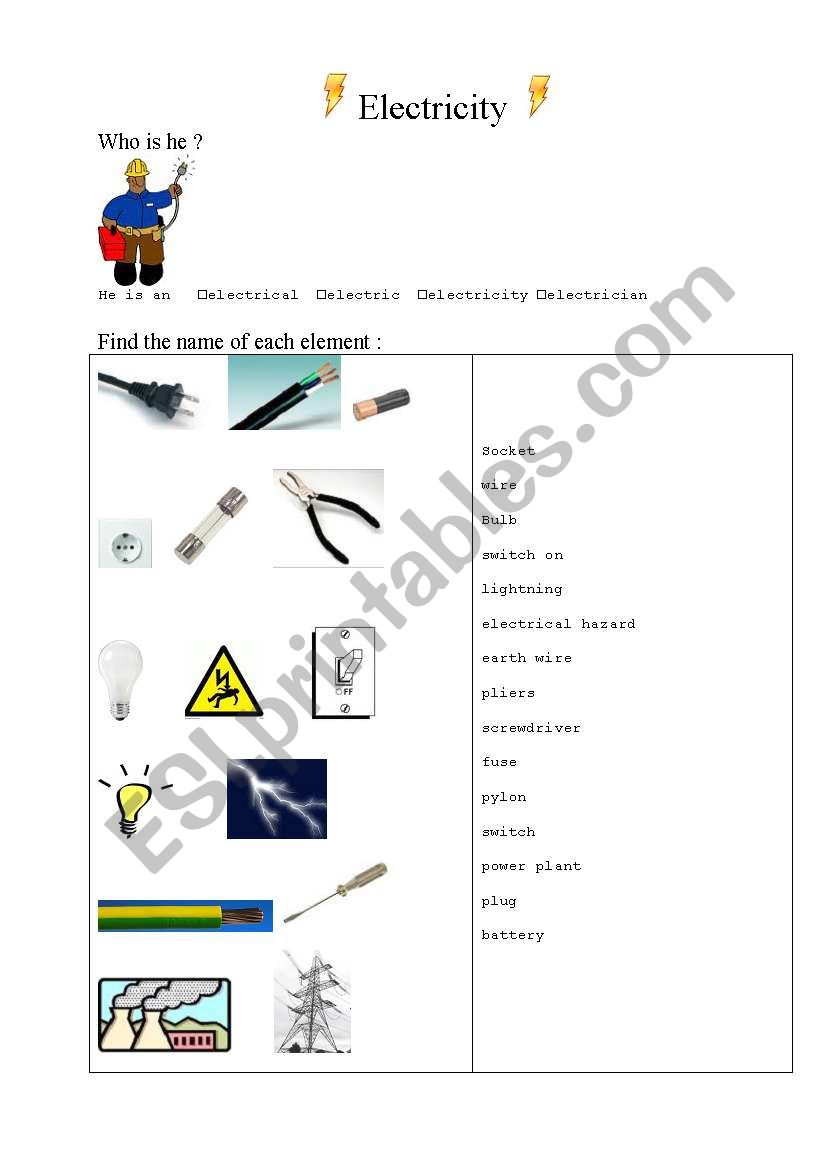 electricity vocabulary worksheet