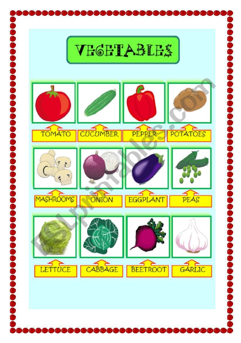 vegetables pictionary worksheet