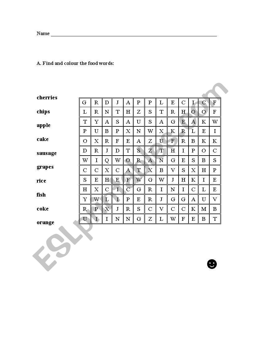 Food - wordsearch worksheet