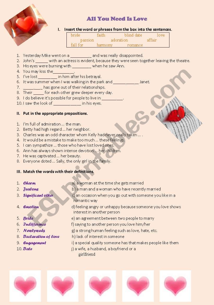 All You Need Is Love worksheet