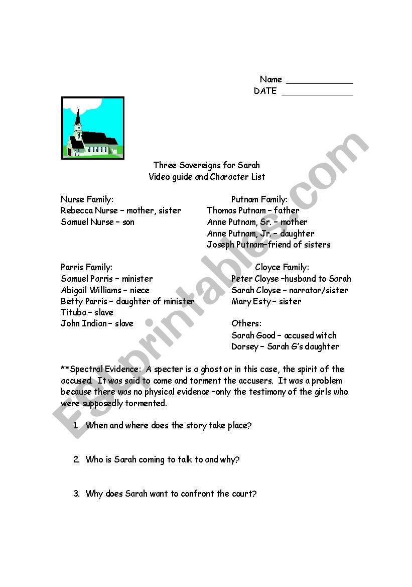 Character and Video guide for movie Three Sovereigns for Sarah