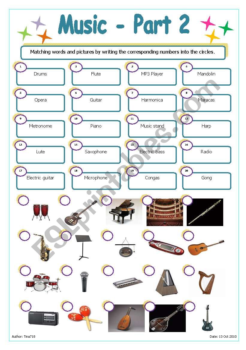 Music - Part 2 worksheet