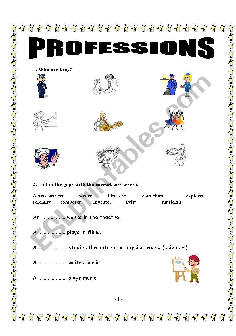 Professions worksheet