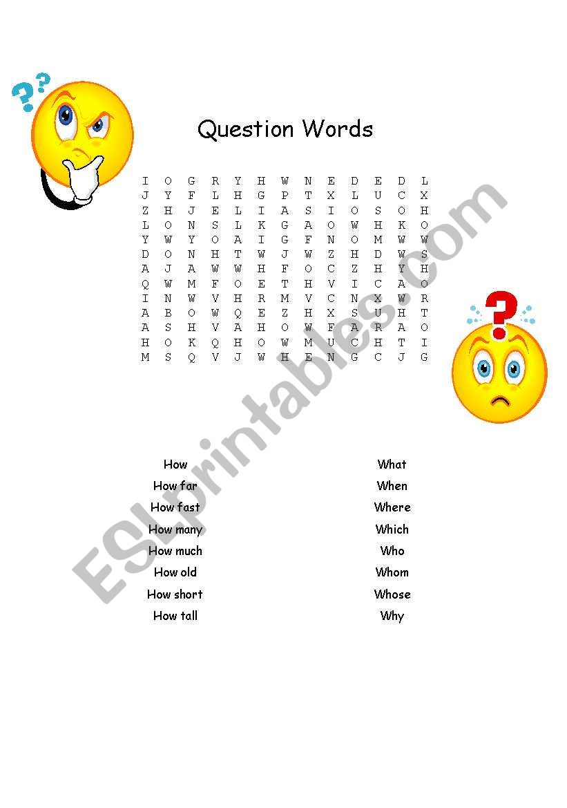 Question words worksheet