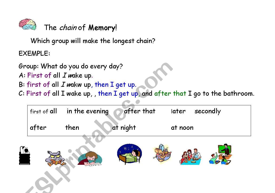 memory chain daily activities worksheet