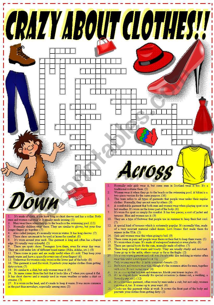 CLOTHES CROSSWORD worksheet